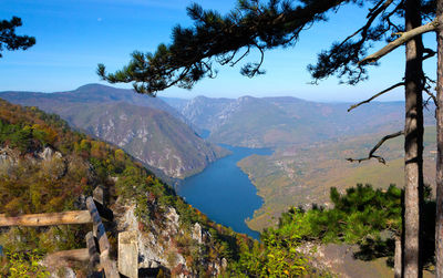 View of lake with mountain range in the background