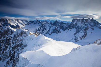 Scenic view of snowcapped mountains against sky