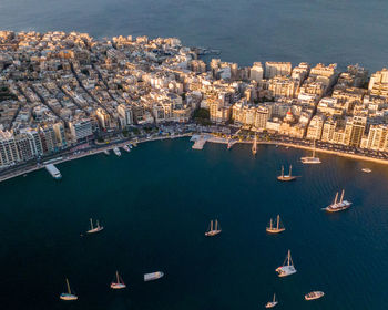 High angle view of buildings in city