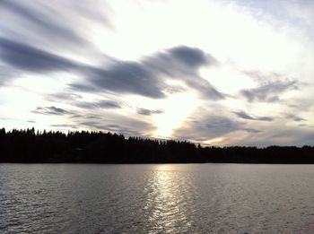 Scenic view of lake against sky at sunset