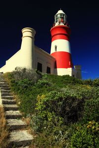 Low angle view of lighthouse against clear sky