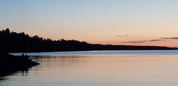 Scenic view of lake against sky during sunset