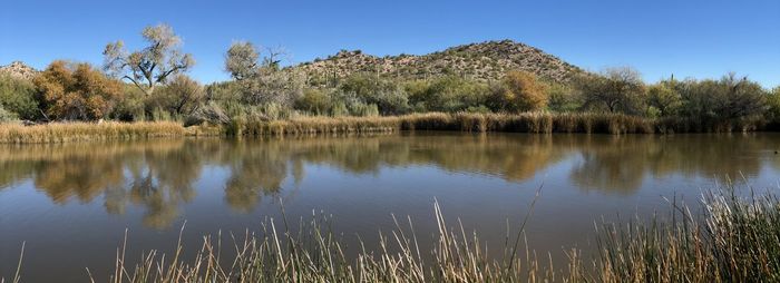 Scenic view of lake against clear sky