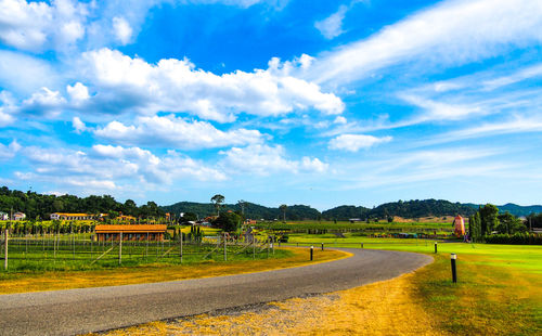 Scenic view of countryside landscape against cloudy sky