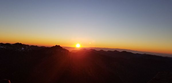 Scenic view of mountains against clear sky during sunset