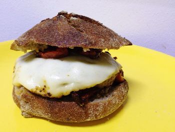 Close-up of burger in plate