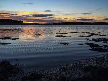 Scenic view of lake at sunset