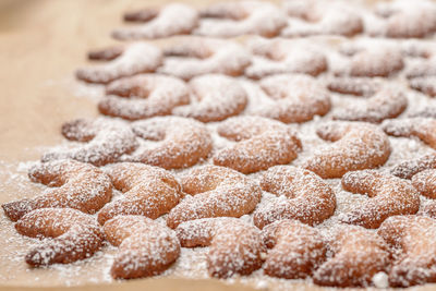 Close-up of croissants on table