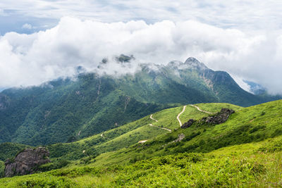 Scenic view of mountains against sky