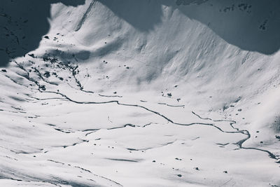 High angle view of snow covered land