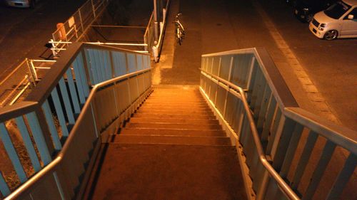 View of stairs at night