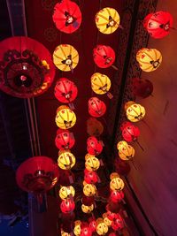 Low angle view of illuminated chandelier