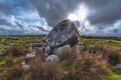 Scenic view of rocks on land against sky