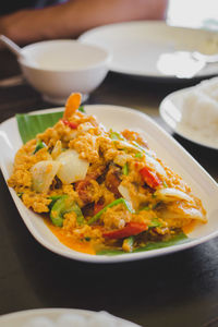 Close-up of meal served in plate