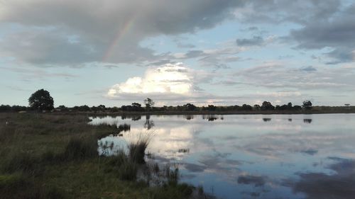 Panoramic view of lake against sky during sunset