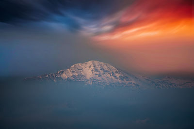 Scenic view of mountains against sky during sunset