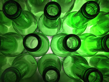 Full frame shot of green bottles