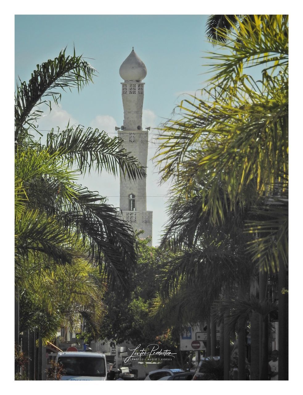 tree, architecture, plant, tropical climate, built structure, building exterior, palm tree, transfer print, tower, auto post production filter, building, nature, day, no people, sky, religion, outdoors, travel destinations, city, place of worship, palm leaf