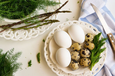 High angle view of breakfast on table