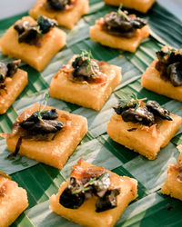 Close-up of served food on table