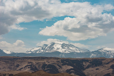 Scenic view of snowcapped mountains against sky