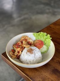 Close-up of food in plate on table