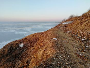 Scenic view of sea against clear sky