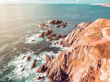 High angle view of rocks on beach