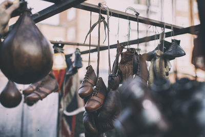 Boxing gears hanging at flea market