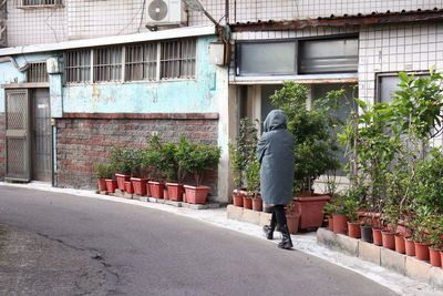 Rear view of woman walking on street