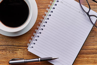 High angle view of coffee on table