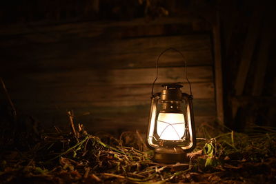 Illuminated light bulb in the dark