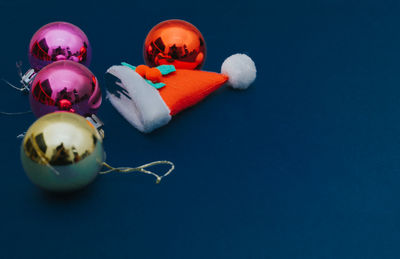 High angle view of christmas decorations on table