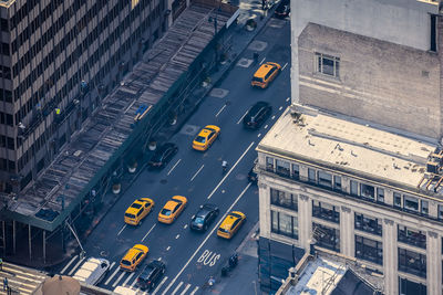 Air view of new york city, with buildings and streets filled with the famous yellow taxis . nyc, usa