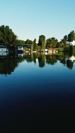 Reflection of trees in calm lake