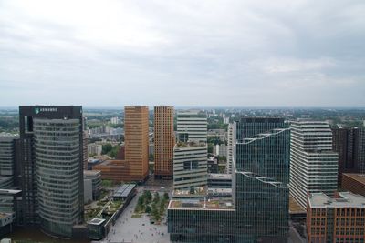 High angle view of buildings against sky