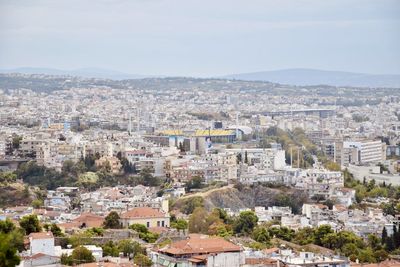 High angle view of townscape against sky