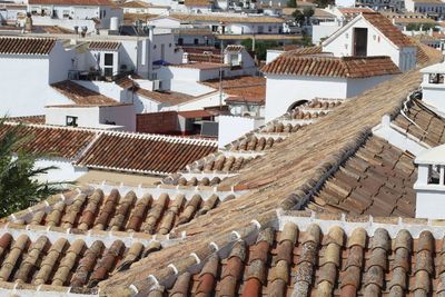 High angle view of buildings in city