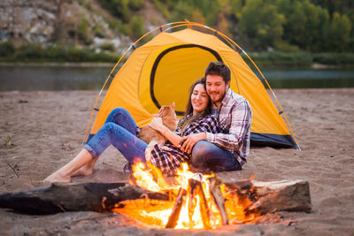 Young couple in tent