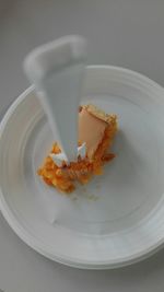 High angle view of dessert in plate on table