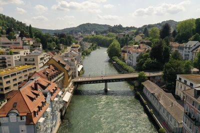 High angle view of bridge over river against sky