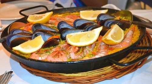 Close-up of fresh breakfast in plate on table