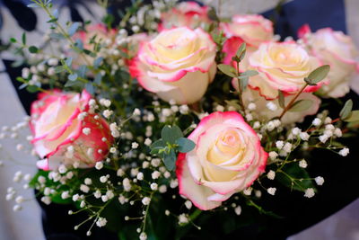 High angle view of rose bouquet