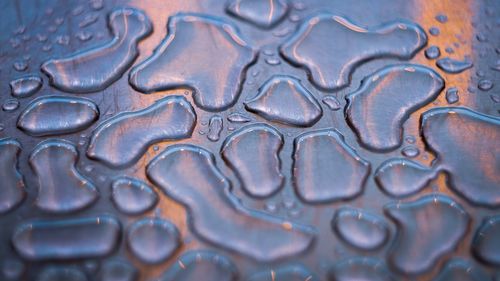 Full frame shot of raindrops on metal