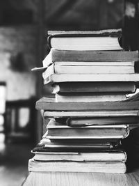 Stack of books on table