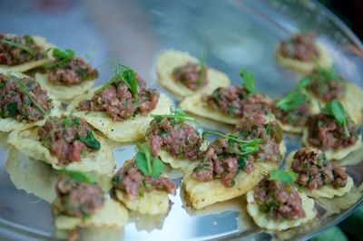 Close-up of canapes in plate