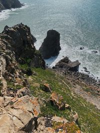 High angle view of rocks on beach