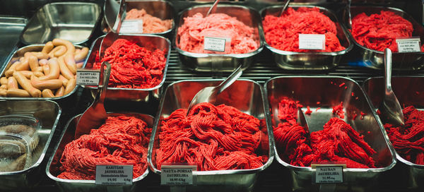 High angle view of food for sale