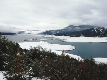 Scenic view of lake against sky during winter