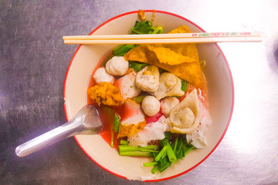 High angle view of food in plate